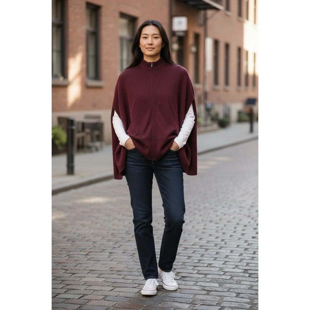 Lululemon Call Me Cozy Wrap Zip Up Burgundy Slit On Side Cotton Yak One Size